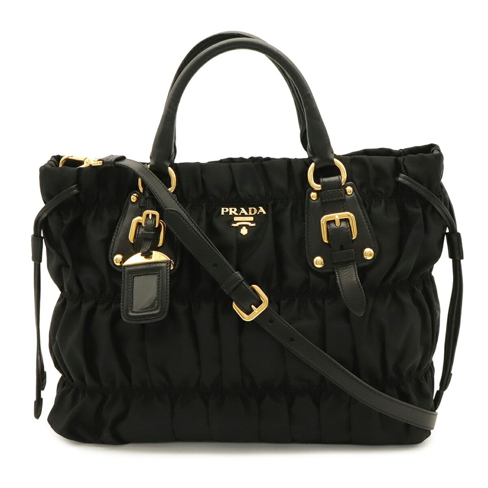 PRADA Tessuto gathered tote bag, handbag, shoulder nylon, black (NERO).